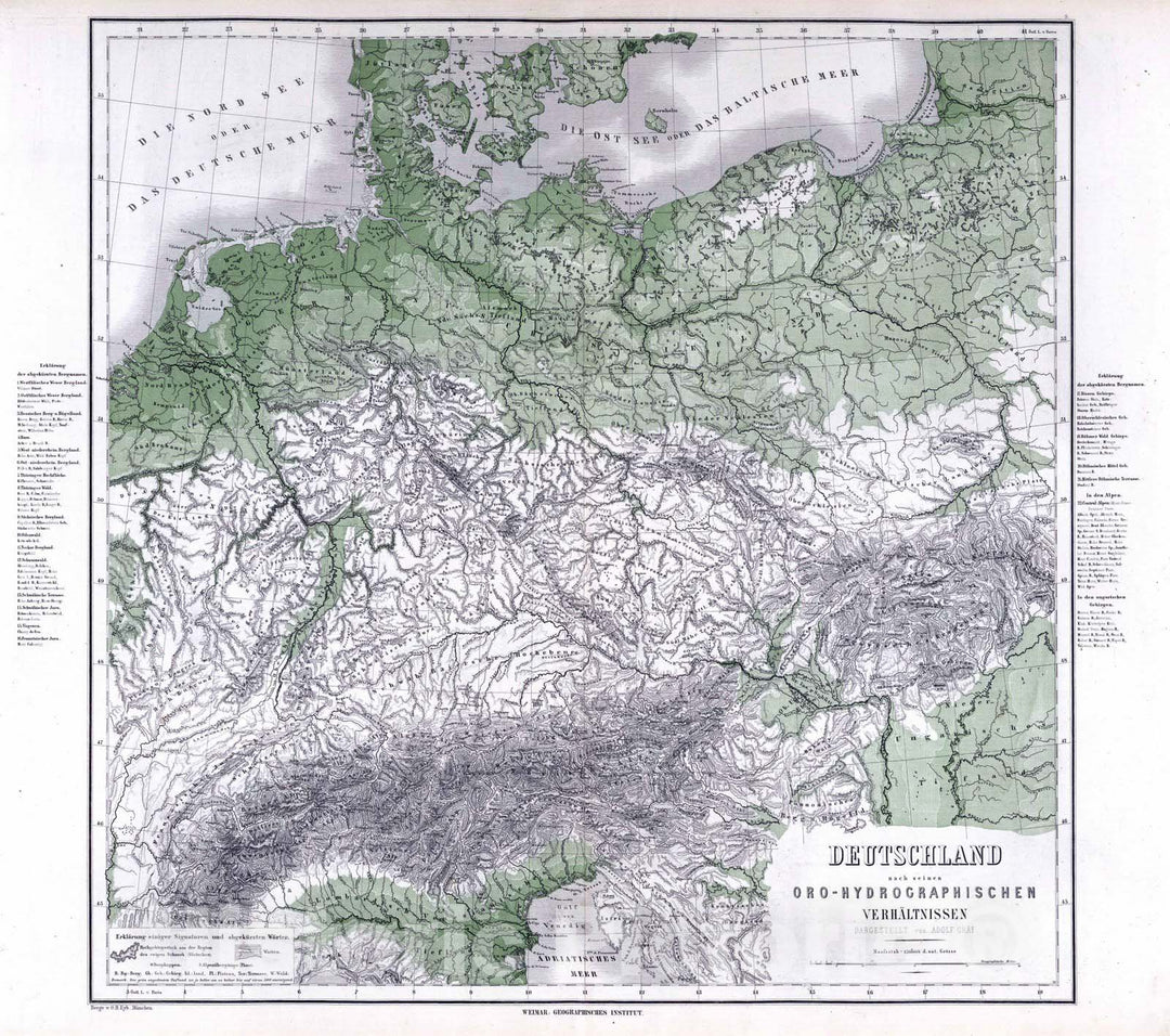 Historic Map : 1879 Germany: Topography and Hydrography. - Vintage Wall Art