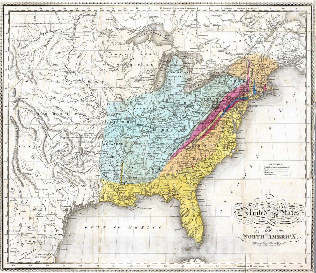 Historic Map : Geology Book - 1838 United States Of North America. - Vintage Wall Art