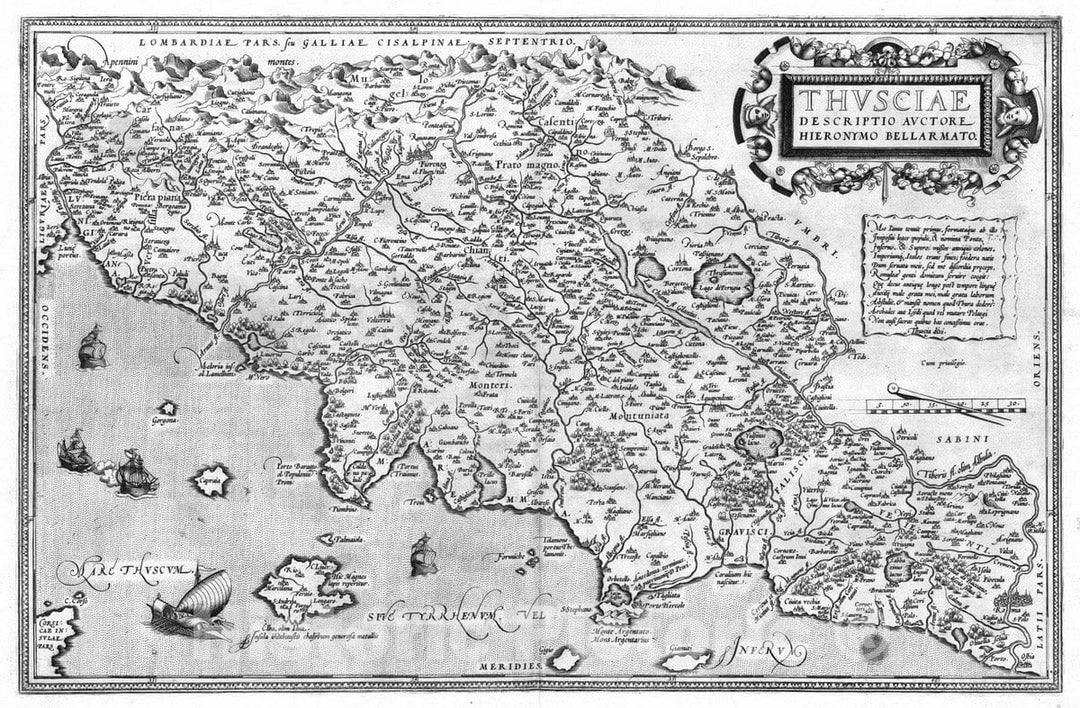 Historic Map : Italy, Tuscany (Italy) 1570 (36) Thusciae. , Vintage Wall Art