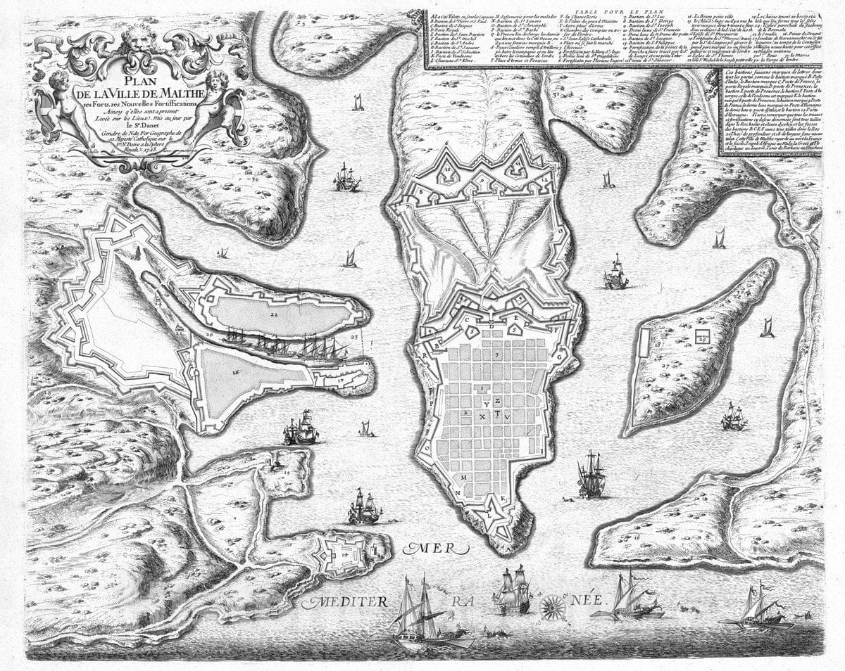 Historic Map : Malta , (Malta), 1723 Plan de la ville de Malthe , Vintage Wall Art