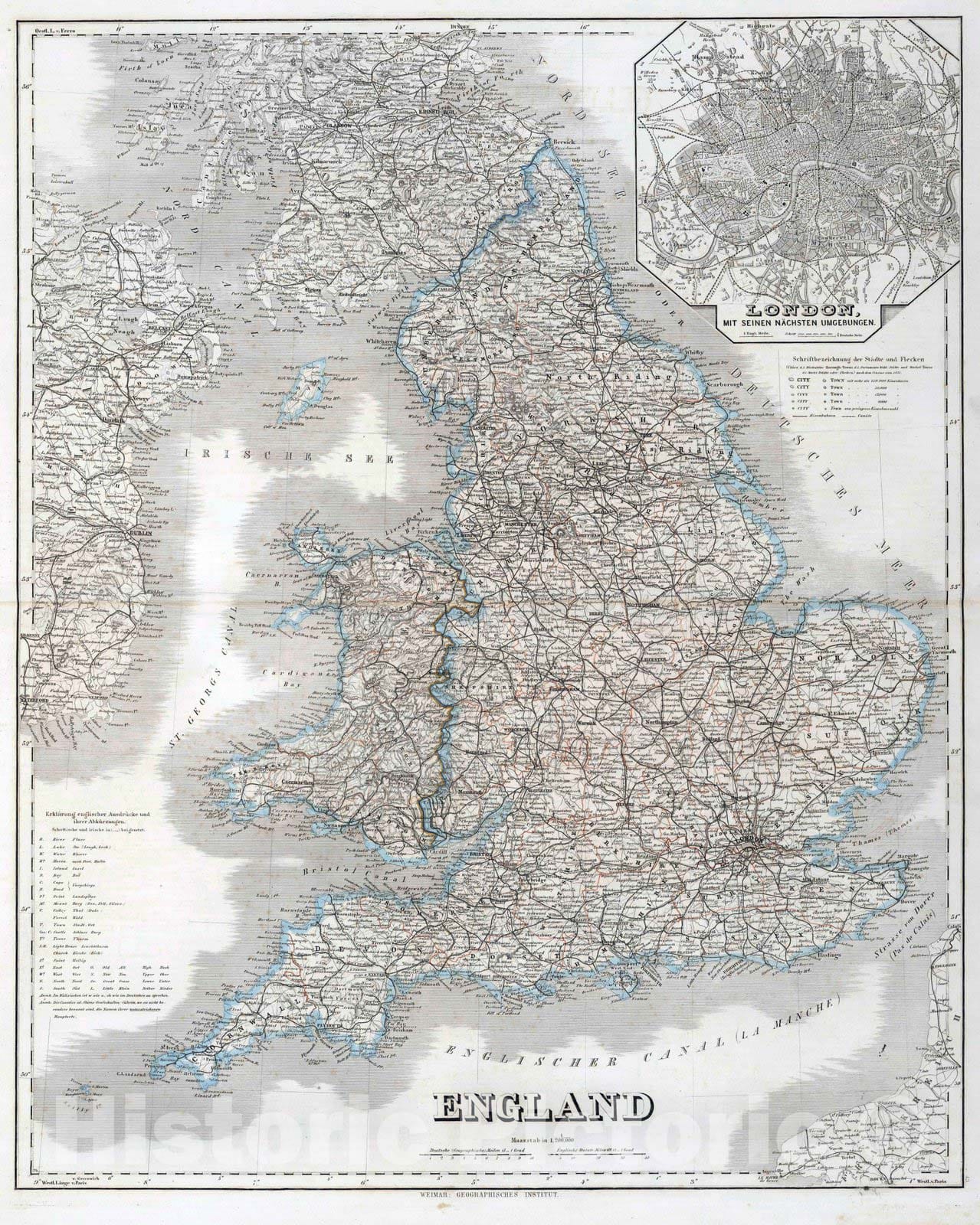 Historic Map : 1875 England. - Vintage Wall Art