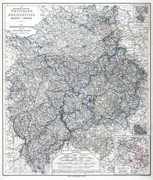 Historic Map : 1875 Wesfalen, Rhine Province, Hesse-Nassau, Germany. - Vintage Wall Art