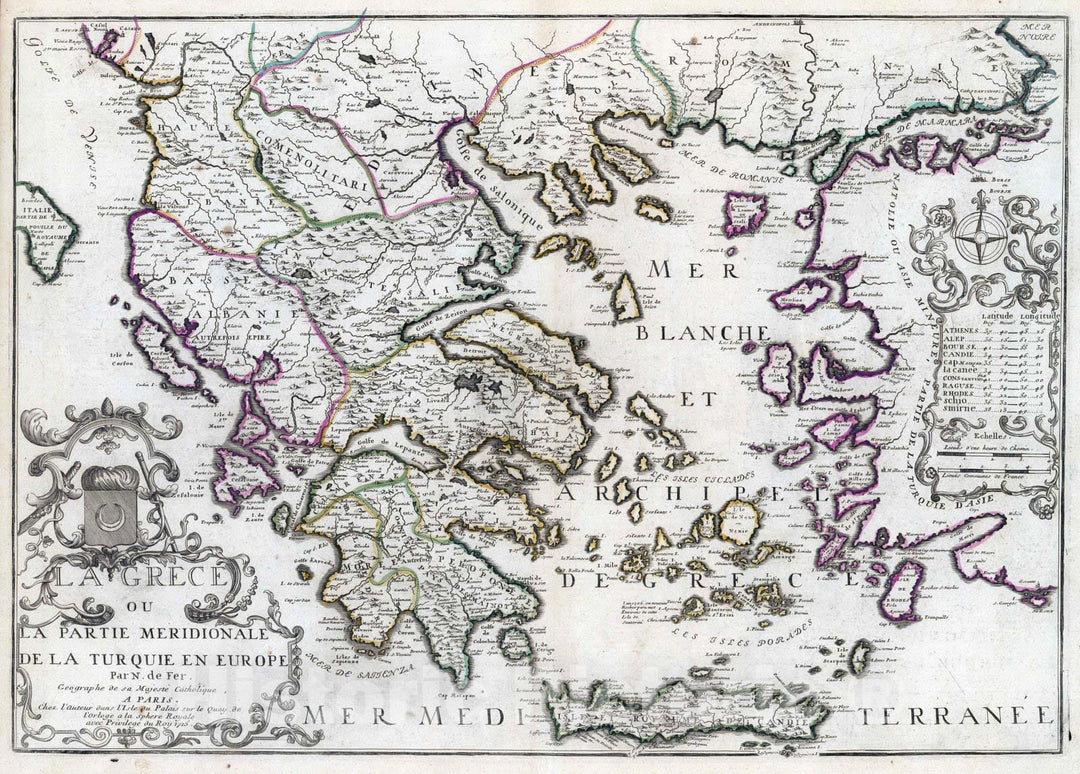 Historic Map : Greece, 1715 La Gre?ce ou la partie me?ridionale de la Turquie en Europe , Vintage Wall Art