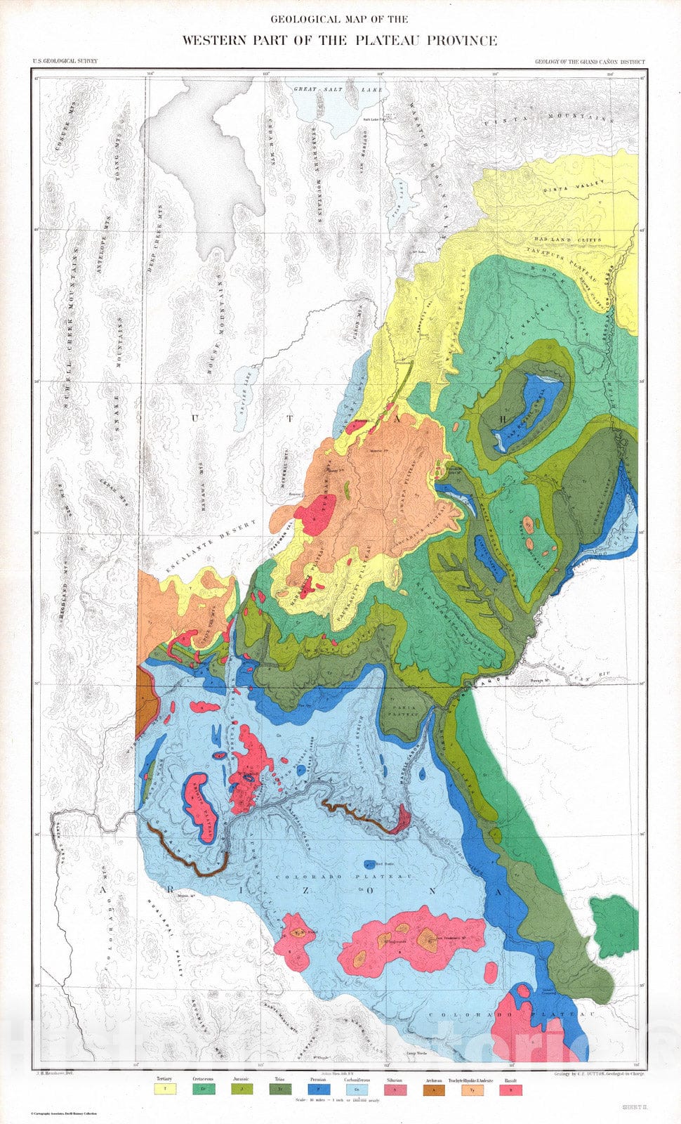 Historic Map : Geologic Atlas - 1882 Geological Map Of The Western Part Of The Plauteau Province. Sheet II.(Index to) .The Tertiary History Of The Grand Canon District.