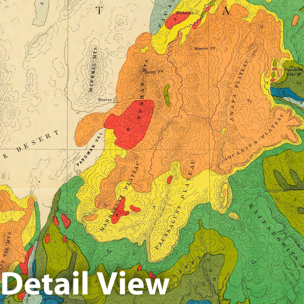 Historic Map : Geologic Atlas - 1882 Geological Map Of The Western Part Of The Plauteau Province. Sheet II.(Index to) .The Tertiary History Of The Grand Canon District.