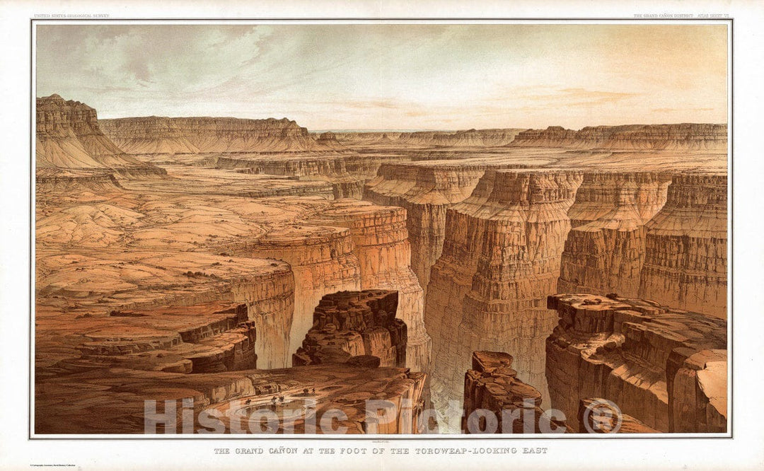 Historic Map : Geologic Atlas - 1882 Grand Canon, foot of the Toroweap looking East. - Vintage Wall Art