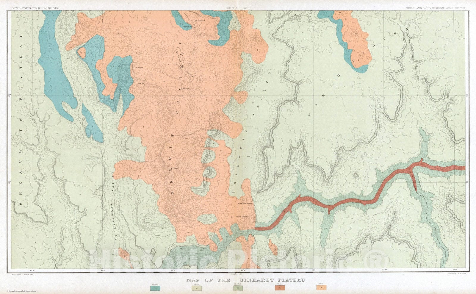 Historic Map : Geologic Atlas - 1882 Map Of The Uinkaret Plateau. South Half. - Vintage Wall Art