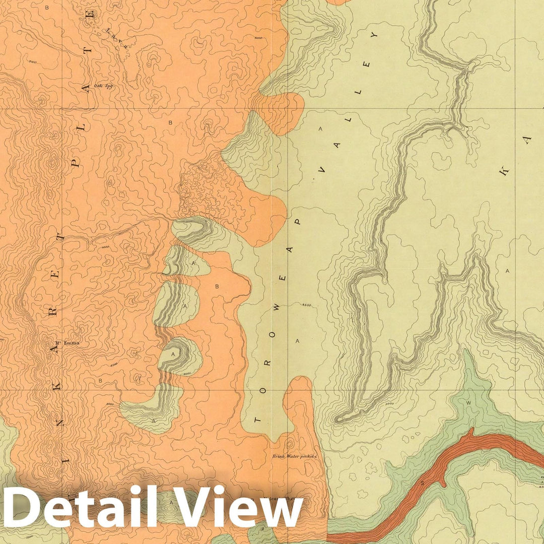 Historic Map : Geologic Atlas - 1882 Map Of The Uinkaret Plateau. South Half. - Vintage Wall Art