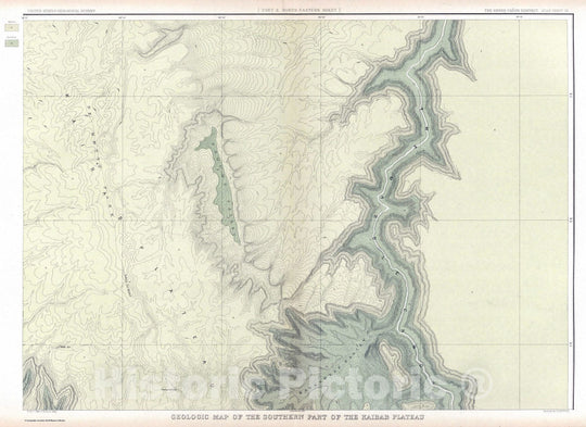 Historic Map : Geologic Atlas - 1882 Geologic Map Of The Southern Part Of The Kaibab Plateau. [Part II. North-Eastern Sheet.] - Vintage Wall Art