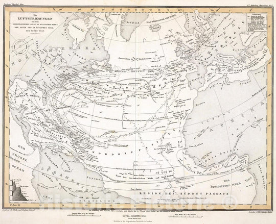 Historic Map : 1849 Die Luftstromungen auf dem Nordatlantishcen Ocean. - Vintage Wall Art