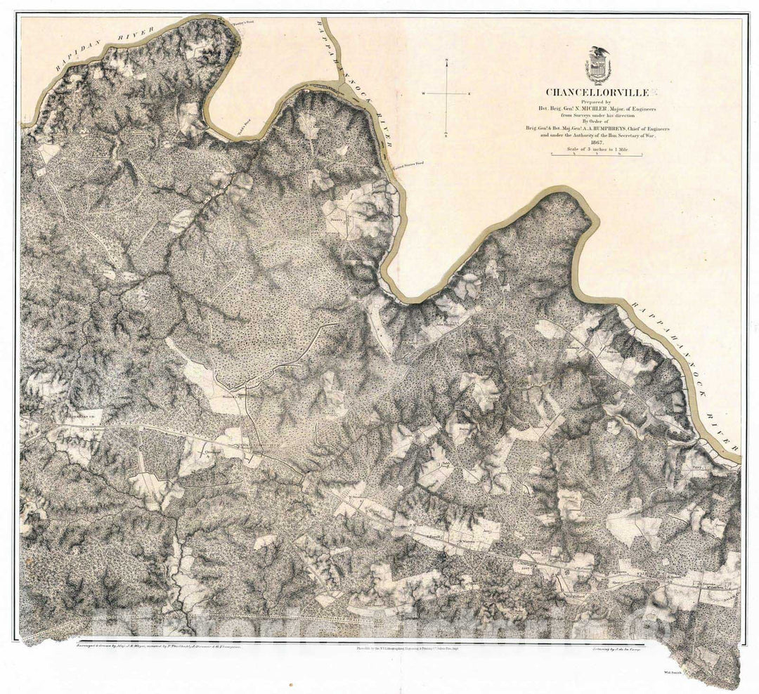 Historic Map : Chancellorville (Va.), Virginia, Rappahannock River 1869 Chancellorville. , Vintage Wall Art