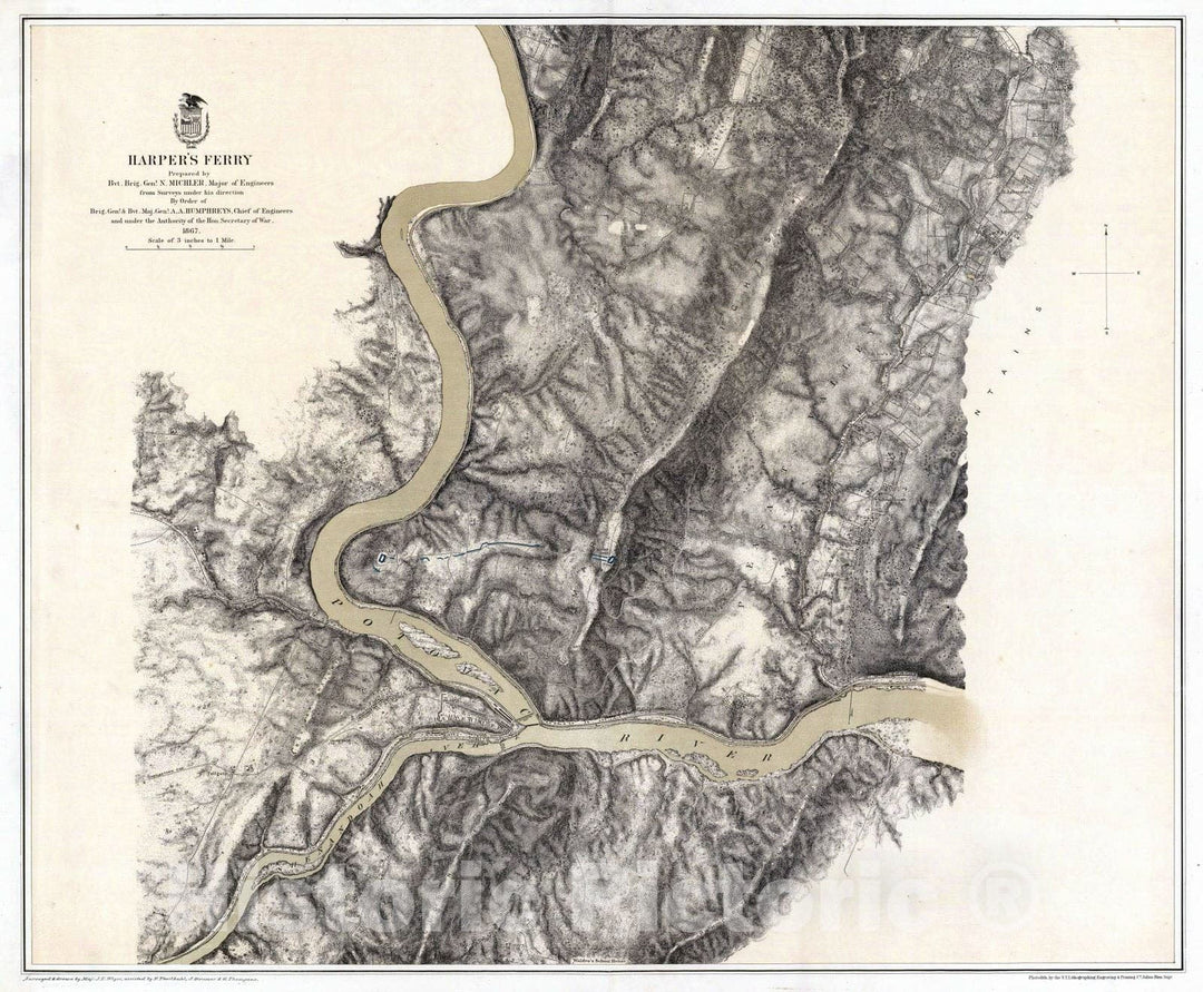 Historic Map : Military Atlas - 1869 Harper's Ferry. - Vintage Wall Art