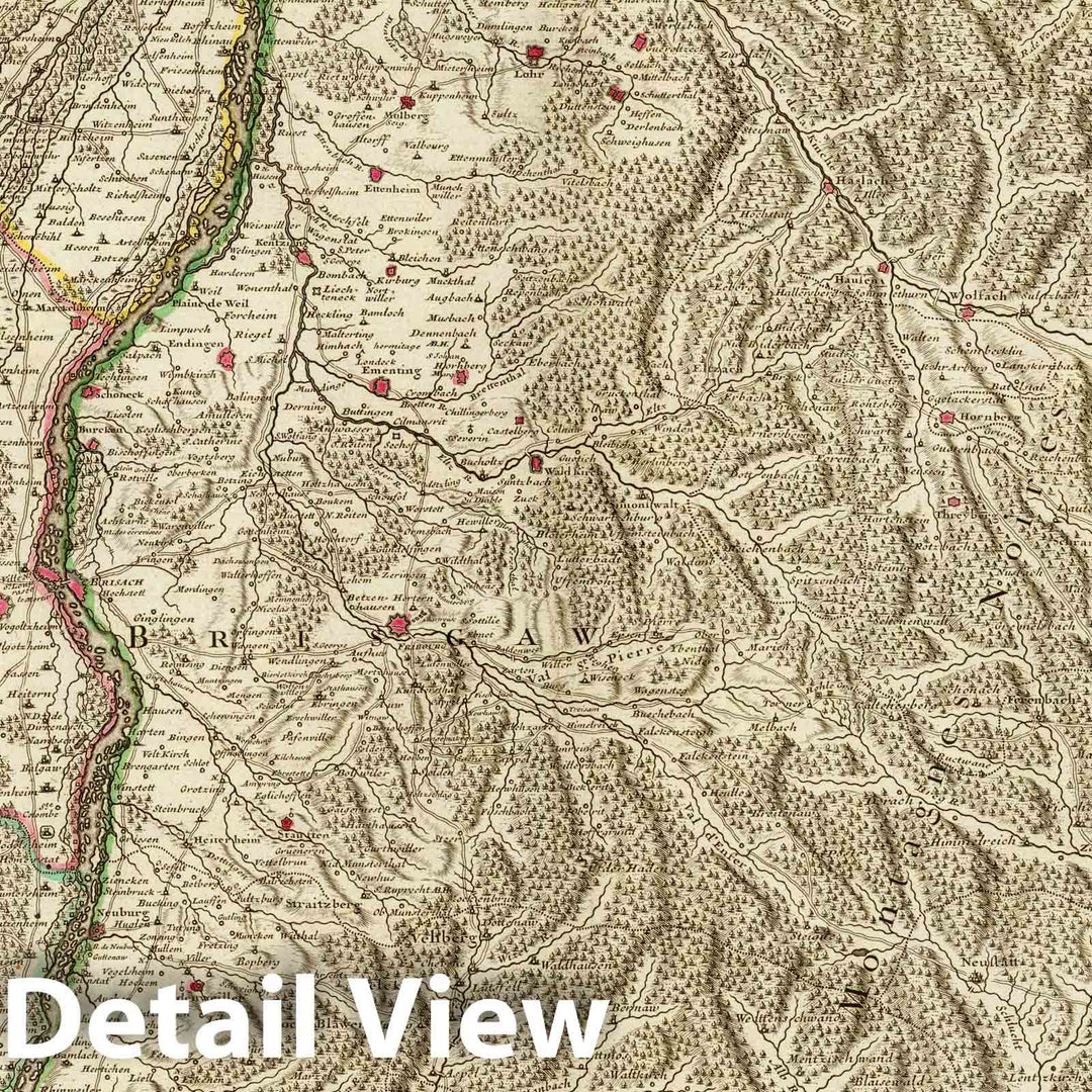 Historic Map : France; Germany, Rhine River Valley 1704 Le Cours du Rhin au dessus de Strasbourg, les Pais adjacens. , Vintage Wall Art