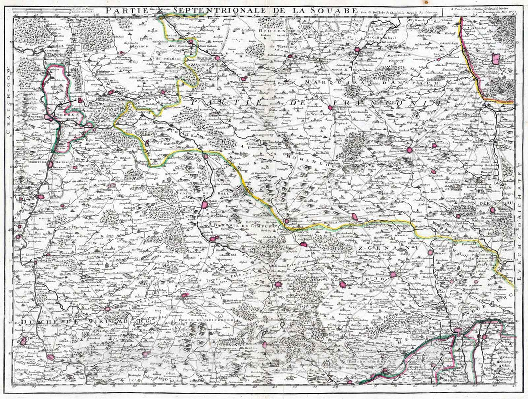 Historic Map : Germany, 1704 Souabe Septentrionale. , Vintage Wall Art