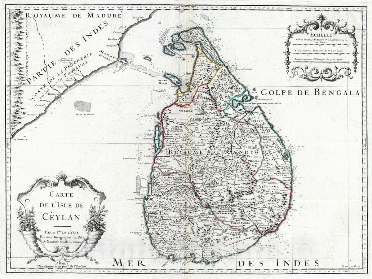 Historic Map : Sri Lanka, , Asia 1722 l'Isle de Ceylan. , Vintage Wall Art