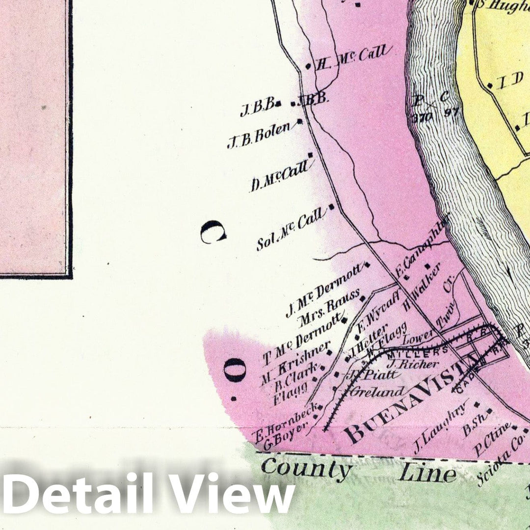 Historic Map - 1877 Upper Ohio River and Valley part XXI, 362 to 381 miles below Pittsburgh, Buena Vista, Rockville & Commercialtown, Rome, Ohio. - Vintage Wall Art