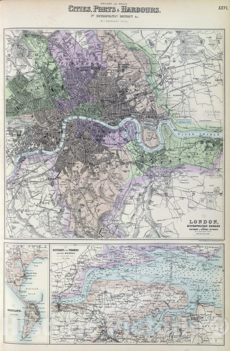 Historic Map : 1872 England and Wales, Cities, Ports & Harbours. - Vintage Wall Art