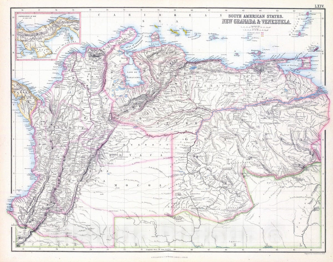 Historic Map : 1872 New Granada & Venezuela. - Vintage Wall Art