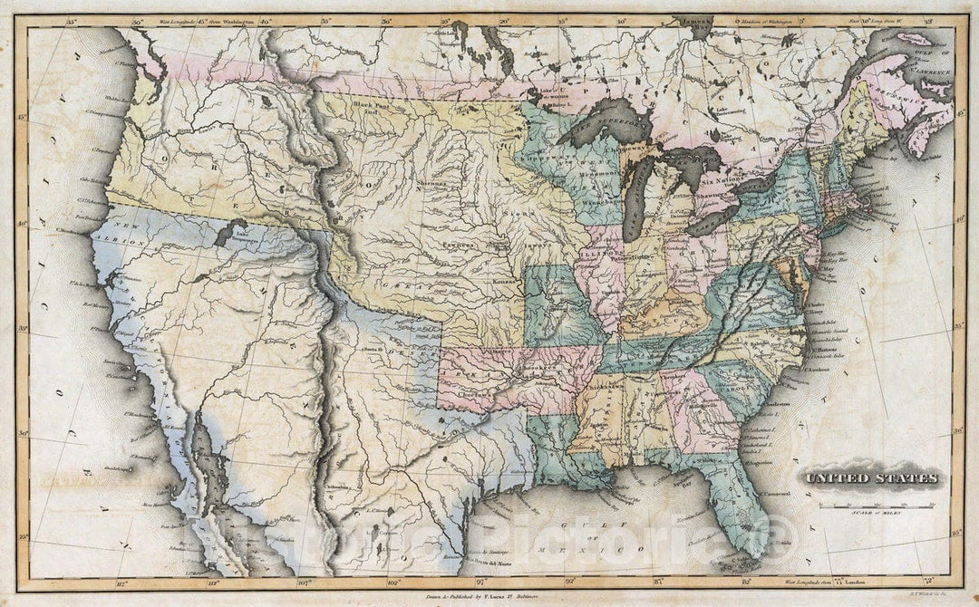 Historic Map : 1823 United States : Vintage Wall Art