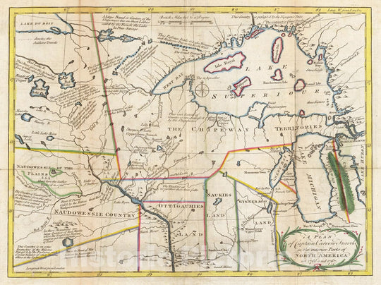 Historic Map : Exploration Book - 1781 Plan of Captain Carvers Travels in the interior Parts of North America. - Vintage Wall Art