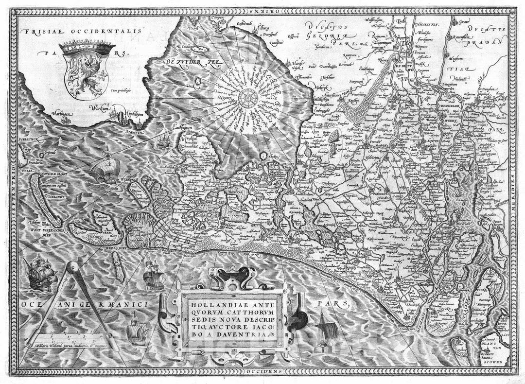 Historic Wall Map : Netherlands, 1570 (19) Hollandiae. , Vintage Wall Art