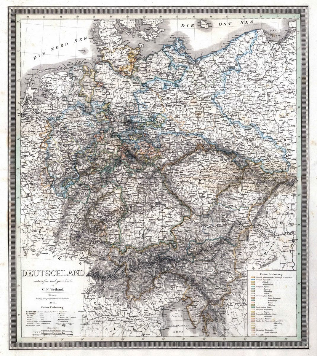 Historic Map : Germany, 1840 Deutschland. Germany. , Vintage Wall Art