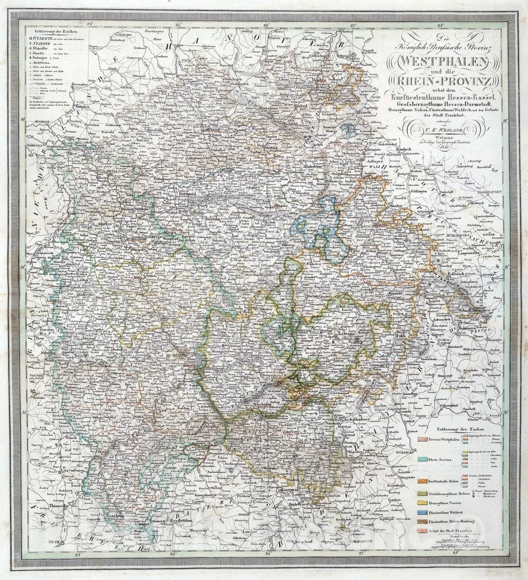 Historic Map : 1842 Prussian province of Westphalia and Rhine Province, Germany. - Vintage Wall Art