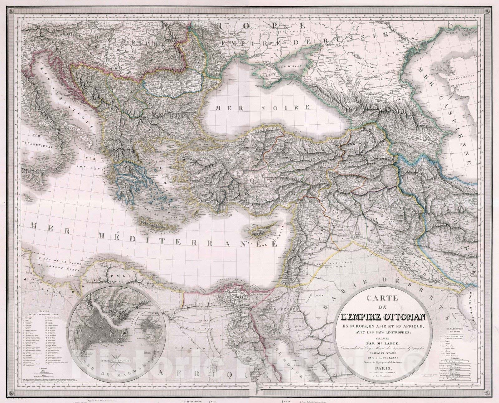 Historic Map : Turkey , Istanbul (Turkey), Black Sea 1854 Composite Map: Carte de l'Empire Ottoman. , Vintage Wall Art