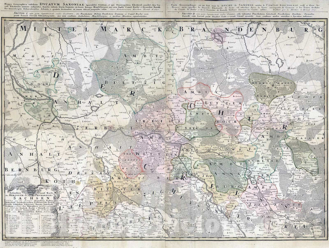 Historic Map : Germany, 1752 Herzogth od. Churkreises Sachsen. , Vintage Wall Art