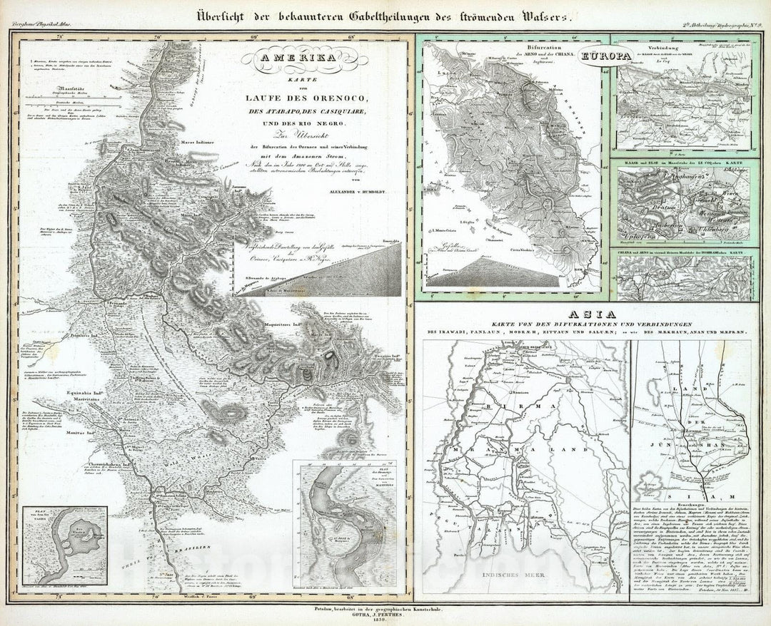 Historic Map : 1839 Ubersicht der bekannteren Gabeltheilungen des Stromenden Wassers. - Vintage Wall Art