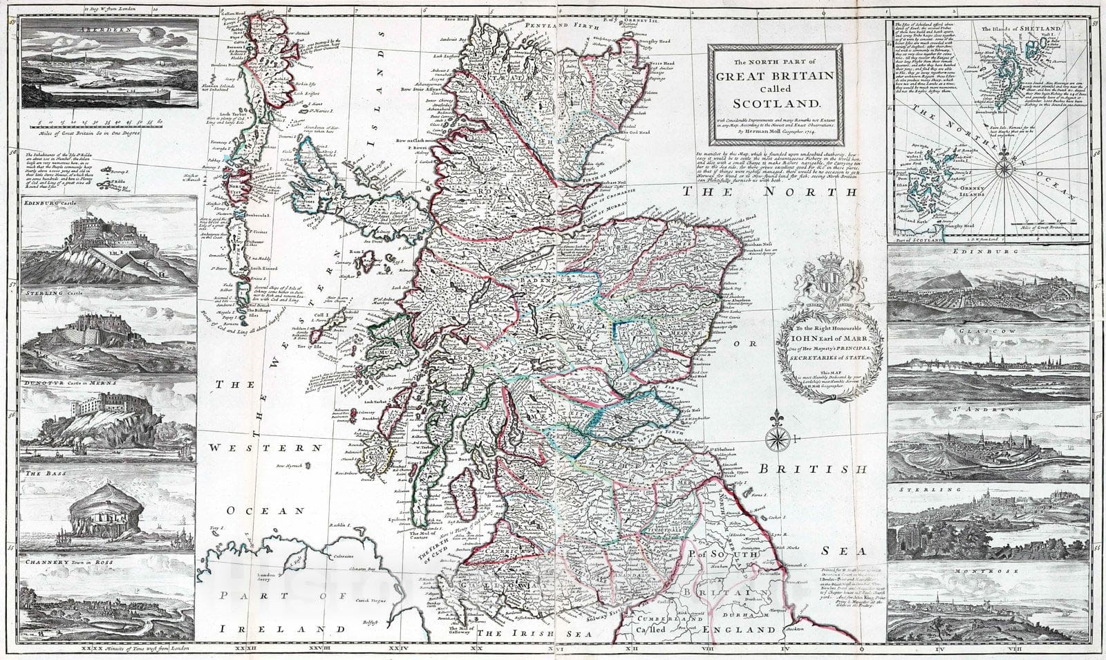 Historic Map : 1714 Scotland. - Vintage Wall Art