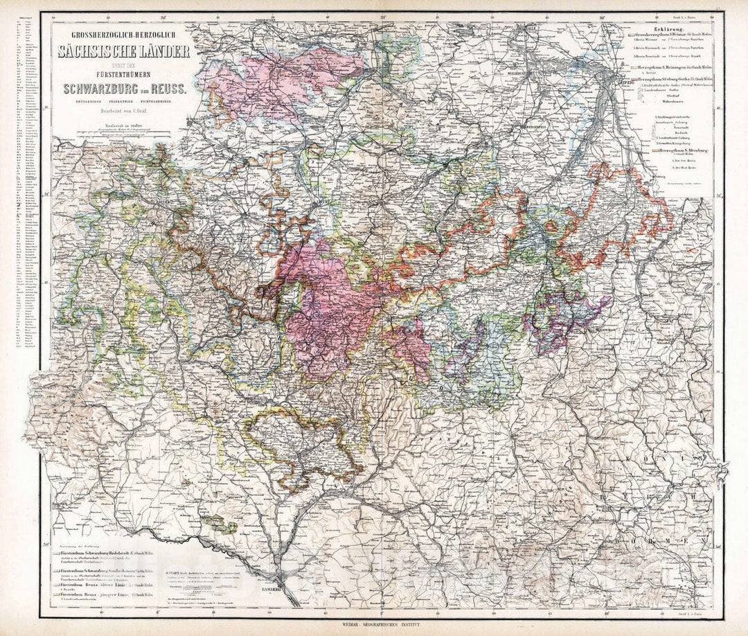 Historic Map : 1886 Saxon Countries, Germany. - Vintage Wall Art