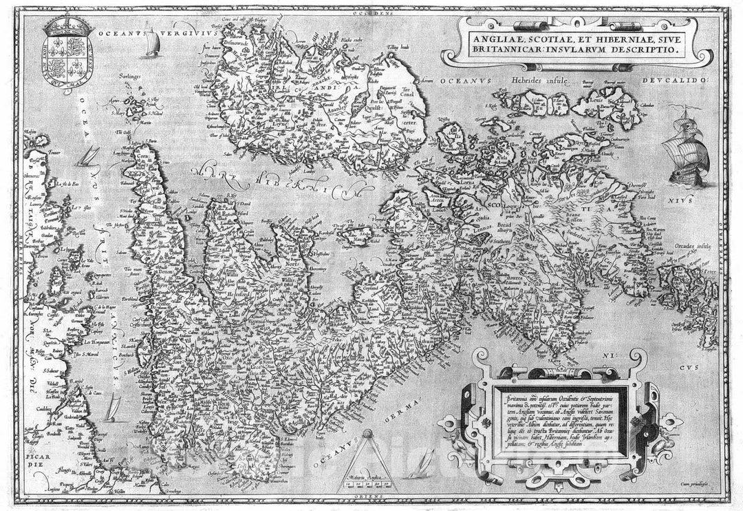 Historic Map : England, 1570 (6) Angliae, Scotiae Et Hiberniae. , Vintage Wall Art