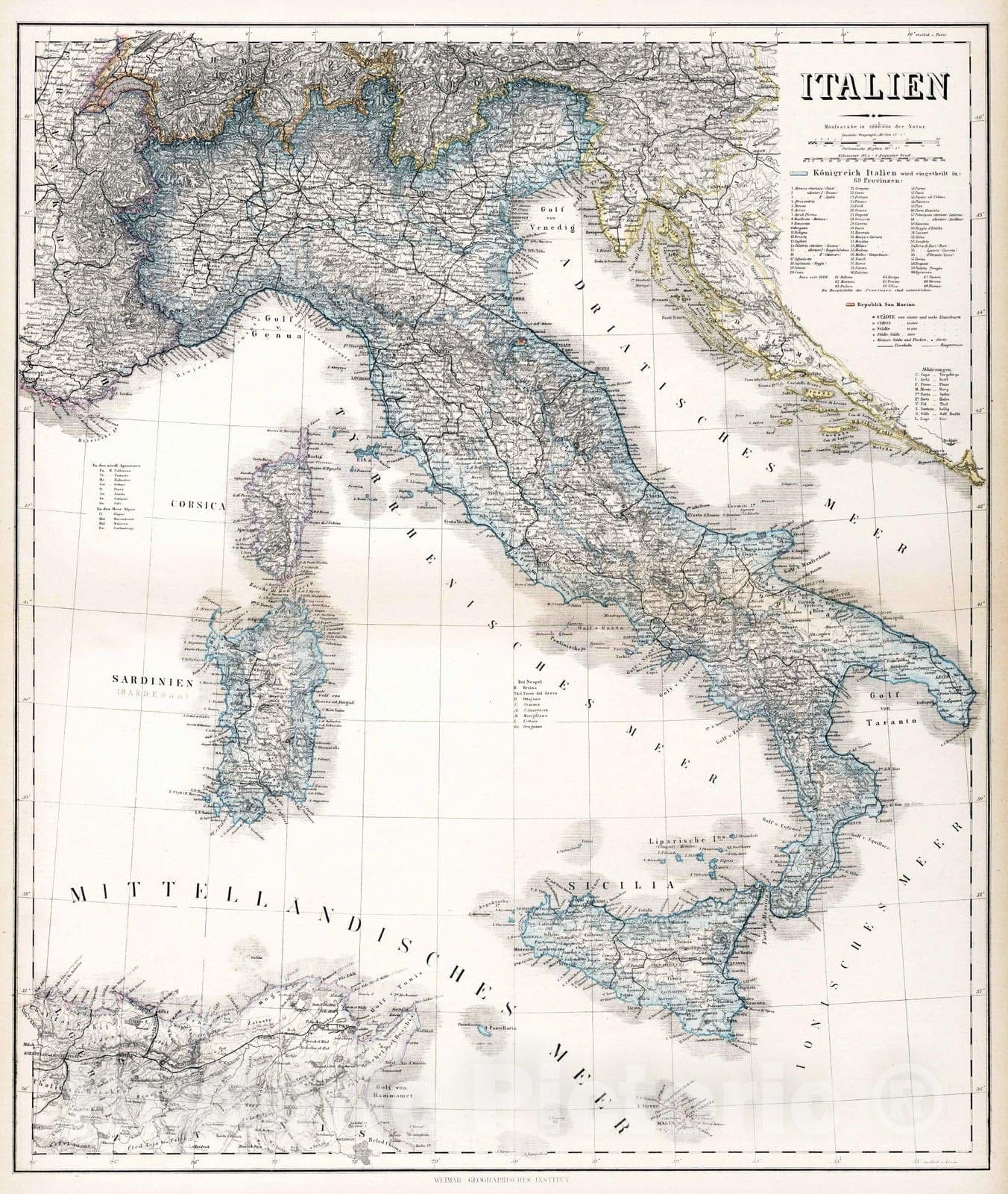 Historic Map : 1886 Italy. v2 - Vintage Wall Art