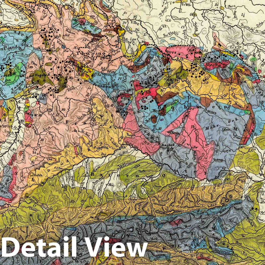 Historic Map : Germany, 1843 Geologische Karte von Deutschland und den anlieg. , Vintage Wall Art