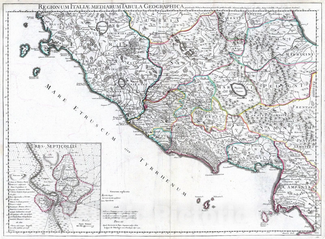 Historic Map : Italy , Rome (Italy), 1711 Regionum Italiae mediarum Tabula geographica. , Vintage Wall Art