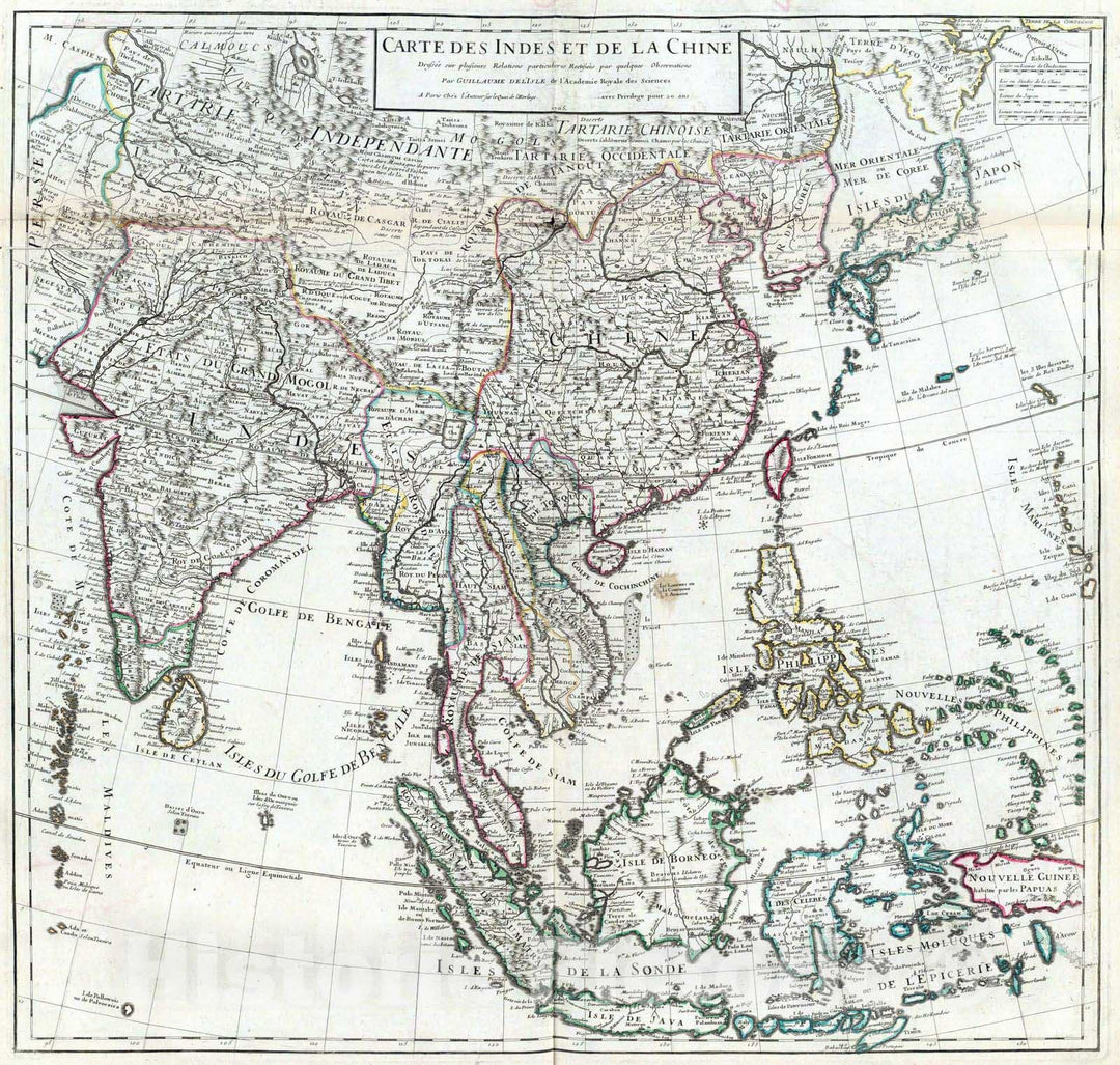 Historic Map : China; India, , Asia 1705 Indes, la Chine. , Vintage Wall Art