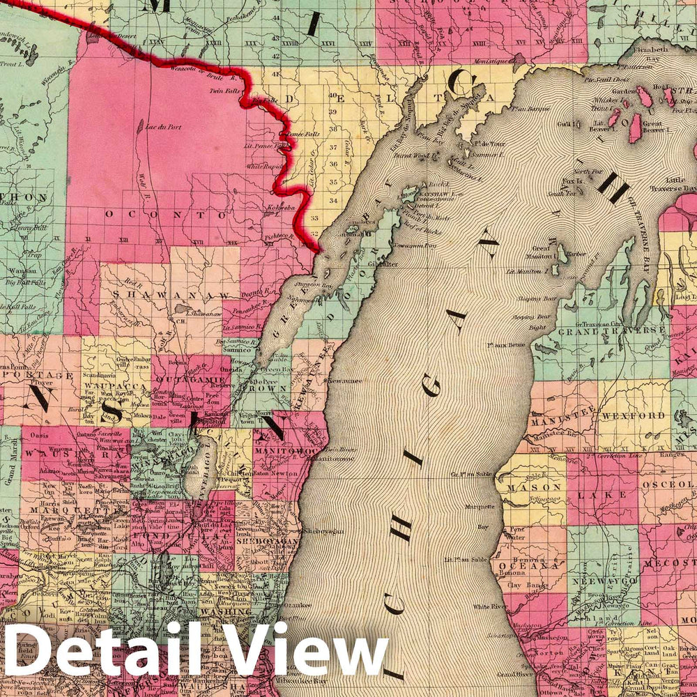 Historic Map : 1860 Michigan And Wisconsin. - Vintage Wall Art