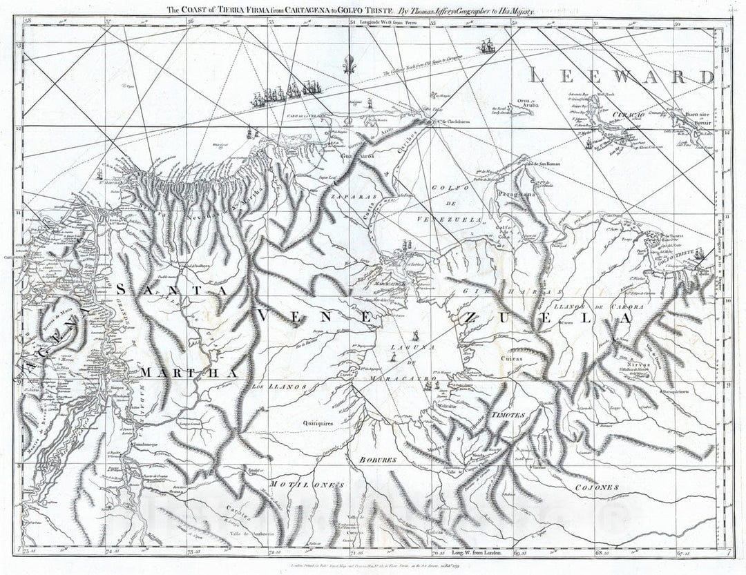 Historic Map : 1775 The coast of Tierra Firma from Cartagena to Golfo Triste. - Vintage Wall Art