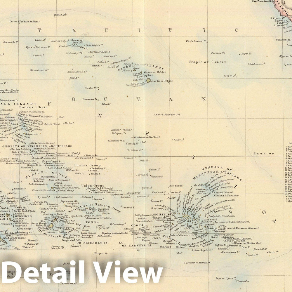 Historic Map : 1872 Oceania, or Islands in the Pacific Ocean. - Vintage Wall Art