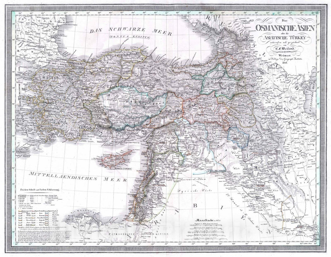 Historic Wall Map : 1838 Ottoman Empire or Turkey, in Asia. - Vintage Wall Art