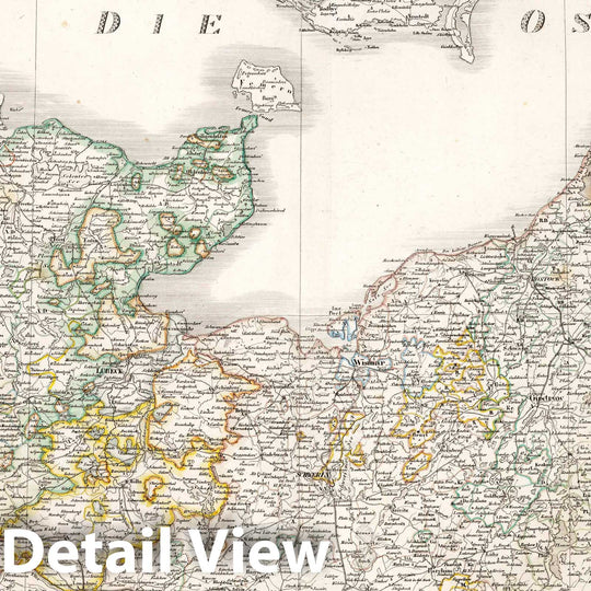 Historic Map : Mecklenburg - Schwerin , Germany 1838 Mecklenburg - Schwerin, Mecklenburg - Strelitz, Holstein and Lauenburg. , Vintage Wall Art