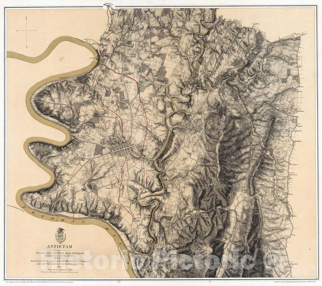 Historic Map : Military Atlas - 1869 Antietam. - Vintage Wall Art