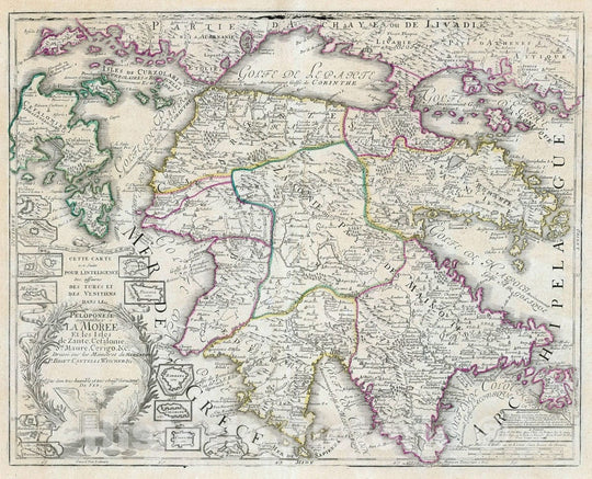 Historic Map : Greece, Peloponnesus 1705 Cette carte est faite pour l'intelligence des affaires des Turcs et des Venitiens dans le Peloponese , Vintage Wall Art