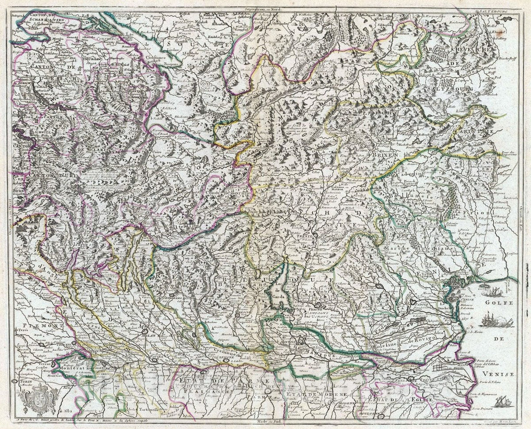 Historic Map : Italy, Trento Region (Italy) 1720 (L'Eve?che? de Trente) , Vintage Wall Art