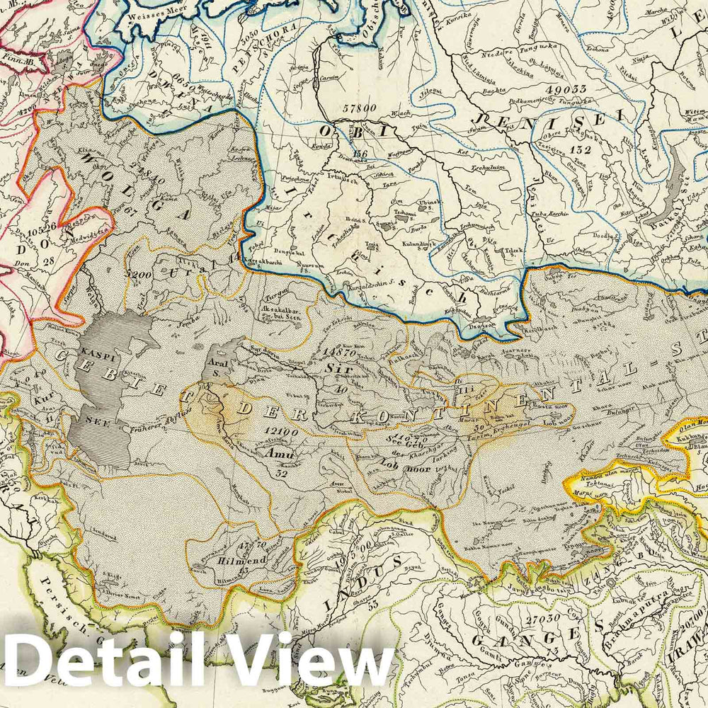 Historic Map : 1841 Asia-Europa; in Beziehung auf das Fliessende, und seine Vertheilung in Stromgebiete. - Vintage Wall Art