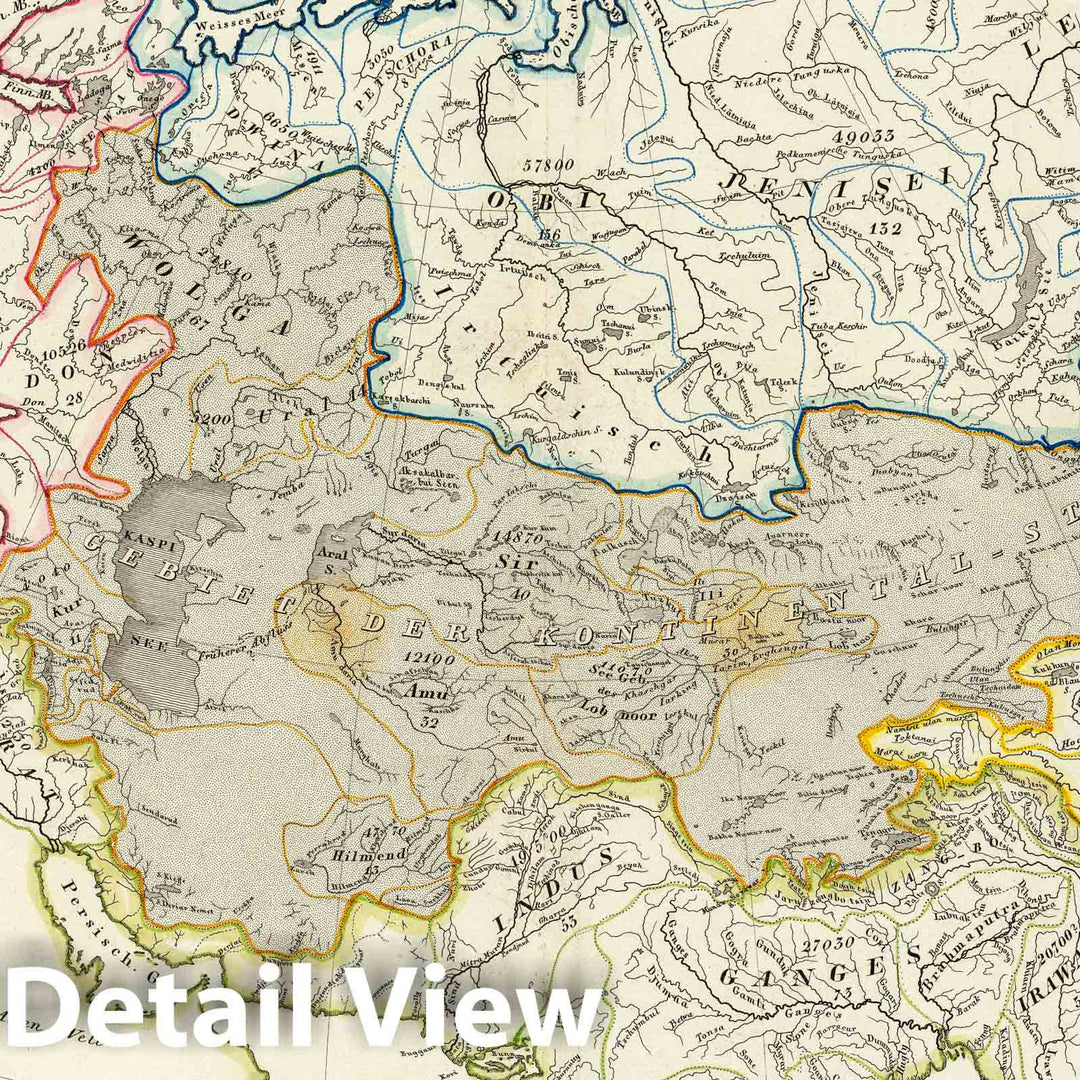 Historic Map : 1841 Asia-Europa; in Beziehung auf das Fliessende, und seine Vertheilung in Stromgebiete. - Vintage Wall Art