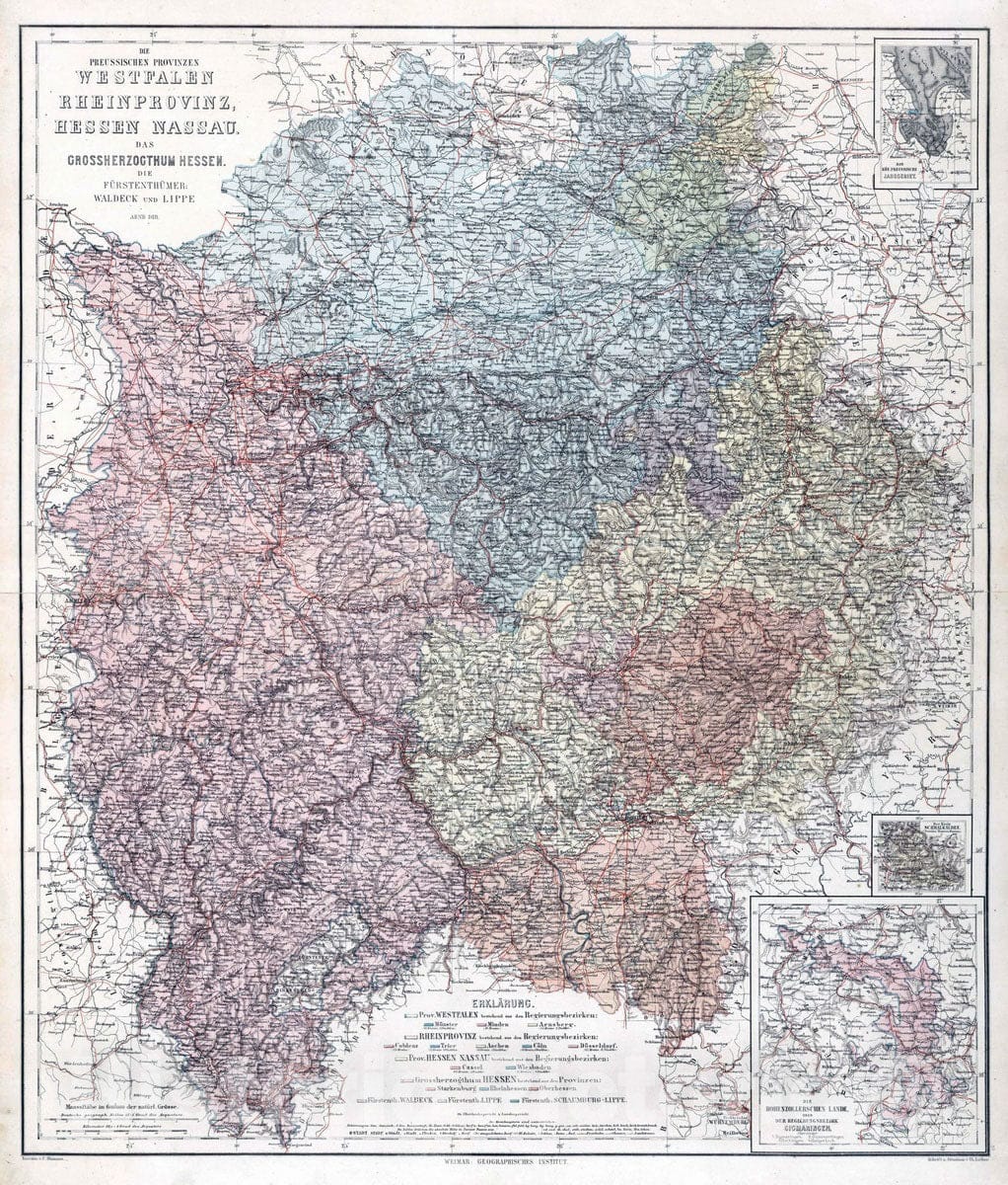 Historic Map : 1879 Westfalen, Rhine Province, Hesse-Nassau, Germany. - Vintage Wall Art