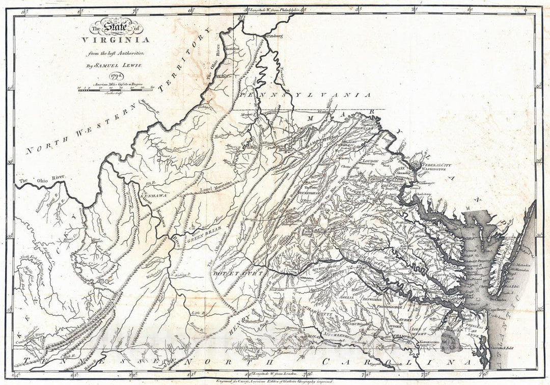 Historic Map : National Atlas - 1795 State of Virginia. - Vintage Wall Art