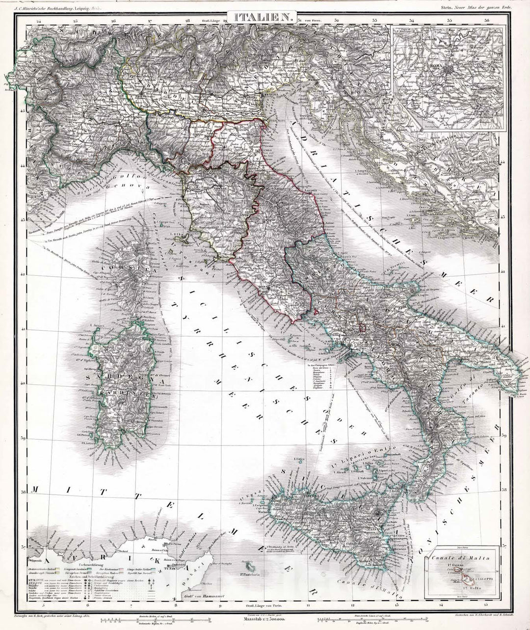 Historic Map : Italy, 1854 Italien , Vintage Wall Art